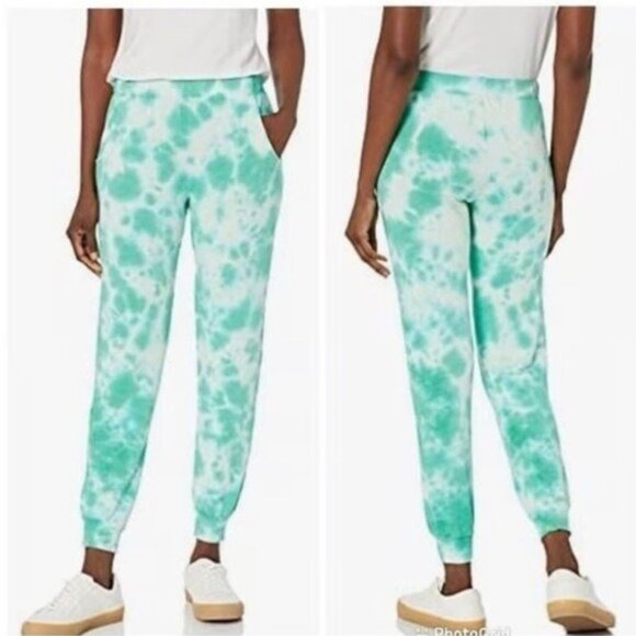 NEW Monrow Supersoft Tie-Dye Green Blue White High-Rise Jogger Lounge Pants XS - Picture 1 of 8
